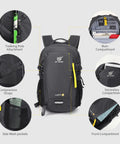 20L Lightweight Hiking Backpack for Men and Women, Daypack for Travel and Outdoor Adventures, detailing compartments and features.