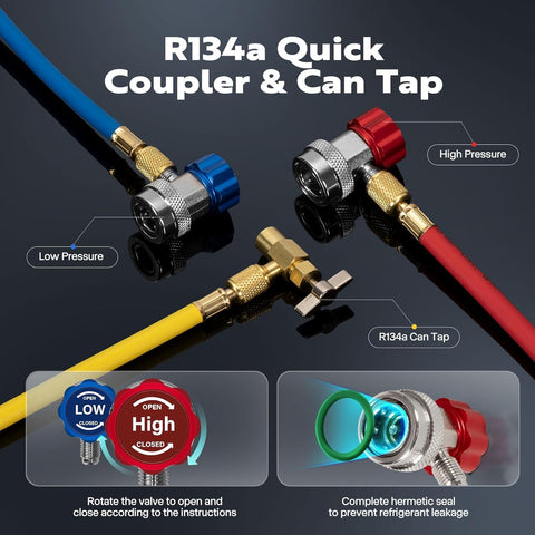 R134a quick coupler and can tap part of 110V One Quarter HP 3.5 CFM Single Stage Rotary Vane Vacuum Pump Pro Grade AC Gauge Set