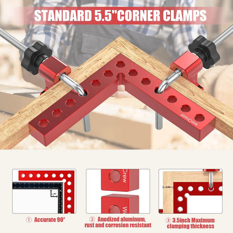 Corner Clamps For Woodworking 4 Pack 90 Degree Right Angle Aluminum Squares 5.5 Inch for Cabinets Drawers Frames DIY Projects