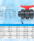 1 Inch PVC Union Ball Valve True Union Full Port With EPDM O Ring No Fuss Slip Socket Water System Ready overview and dimensions