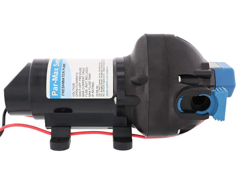 Side view of Par-Max 3 Water Pressure Pump 12V 3 GPM 25 PSI for boats and RVs showing motor and connections.