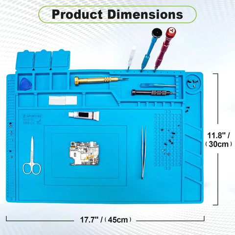 Silicone Soldering Mat 17.7 X 11.8 Inches Large Pro Grade Heat Resistant Up To 932 Degrees Fahrenheit with tools displayed