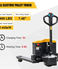 Heavy-Duty 4400 Lb Full Electric Pallet Jack With 48 Inch Forks Perfect For Moving Big Loads In Warehouses And Loading Docks Like A Pro, displaying specs.