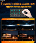 Control panel showing 6-level light brightness adjustment on 8 Gang Switch Panel With Rotary Knob And RGB Backlit Control.
