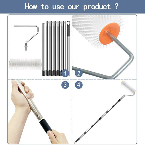 Assembly and parts of Self Leveling Spiked Roller With Extended Adjustable Handle For Bubble Free Concrete And Epoxy Finishes