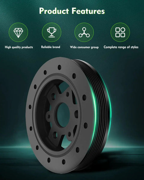Harmonic Balancer Crankshaft Belt Drive Pulley 53020689AB front view with black finish, for Dodge and Jeep V6 V8 engines 1999-2011.