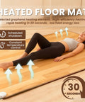 Woman relaxing on Cozy Imitation Wood Heated Floor Mat With Adjustable Temperature And 12 Hour Timer, Electric Carpet For Home Office Or Yoga, 39 By 59 Inches, Radiant Floor Heating Pad