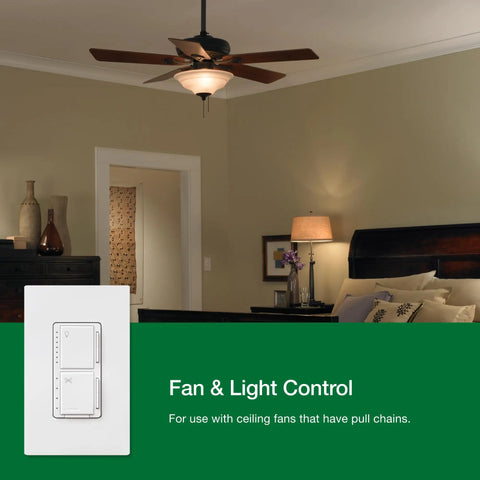 Maestro Dual Fan And Light Dimmer Switch For Dimmable LEDs Incandescent And Halogen Bulbs Single Pole White Finish MACLLFQWH