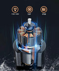 Close-up of Submersible Sump Pump 1HP 3700GPH motor with specifications 110V-120V, 1HP, IPX8 for water removal