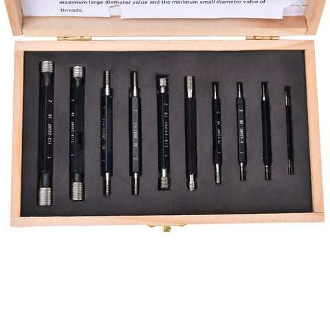 10 Piece Thread Plug Gauge Set For Nut And Bolt Threads Double End Imperial Thread Checker Hand Tool in wooden case