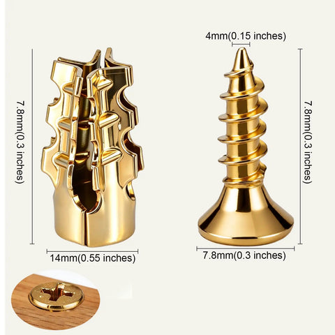 Heavy Duty Hinge Repair Screw Kit with 6 by 14 mm expansion anchors, shown with dimensions for wood doors and cabinets