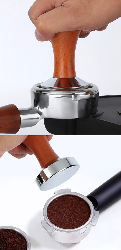 51mm Espresso Tamper With Stainless Steel Flat Base And Solid Wood Handle For 51mm Portafilters, Delivers Uniform Pressure Every Time