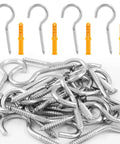 Built Like A Tank M4 X 50Mm Stainless Steel Screw Hooks, 2 Inch Heavy Duty Eye Bolts With Wall Plugs, Rust Proof Hanging Hardware For Shop Rigs And Basement Storage, 24 Pack Solid As A Rock, set of stainless steel eye hooks and wall plugs.