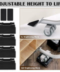 Heavy Duty Furniture Lifter Tool With Sliders And Wheels For Moving Heavy Sofas Refrigerators And Washing Machines Safe To Lift And Roll With Four Raise Blocks And One Lifter Tool Durable Metal Grey shown lifting furniture with height adjustable raise blocks.