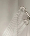 High Pressure Dual Shower Head With Handheld Spray 3 Way Diverter Spot Resist Brushed Nickel Finish in action, water flowing