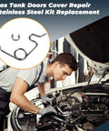 Mechanic checking car engine with Toyota Tundra Fuel Door Spring Replacement Stainless Steel Gas Door Spring shown.