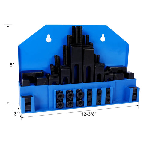 58 Piece T Slot Clamping Kit For Milling And Machining Including T Slot Cleaner And Tightening Wrench 7 16 Inch Table Slot Size And 3 8 Inch Stud Heavy Duty Tool Steel Pro Grade Blue Finish For Pro Shops in blue storage case
