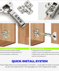 Quick-install system for 10 Pack Soft Close Concealed Cabinet Hinges For European Full Overlay Frameless Cabinets Heavy Duty Adjustable