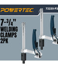 Heavy Duty Welding Clamps Set of 2 for 5/8 Inch Fixture Holes, metal clamps with blue handles displayed