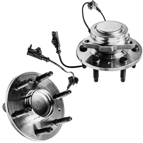 2WD Front Wheel Bearing Hubs And Bolt Mountings For Silverado 1500 Sierra 1500 Tahoe Suburban Escalade ESV Avalanche Yukon XL Wheel Hub And Bearing Assembly Set Fits 2007 2014 6 Lug RWD Models showing dual steel hub assemblies with bolt mountings for GM vehicles.