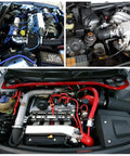 Collage of car engine bays with heavy duty silicone vacuum hose 10 ft long one eighth inch inner diameter high temperature 130 PSI max.