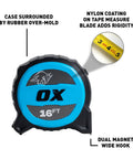Rugged 25 Ft Tape Measure With Nylon Coated 1.25 Inch Blade, Dual Magnet Hook, Shockproof ABS Housing, Stands Out Up To 13 Ft