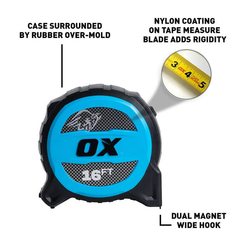 Rugged 25 Ft Tape Measure With Nylon Coated 1.25 Inch Blade, Dual Magnet Hook, Shockproof ABS Housing, Stands Out Up To 13 Ft