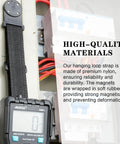 Magnetic Hanging Strap Kit For Digital Multimeters, Durable Magnetic Hanger And Strap Set attached to a multimeter on a metal surface