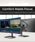 Side view of 34 Inch Curved Ultrawide Monitor Dope For Your Desk Setup With 3440x1440 WQHD, showing dual screens and adjustable stand
