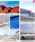 Image grid featuring various roofing types including rural self-built tile roof, flat roof waterproofing, and colored steel tiles.