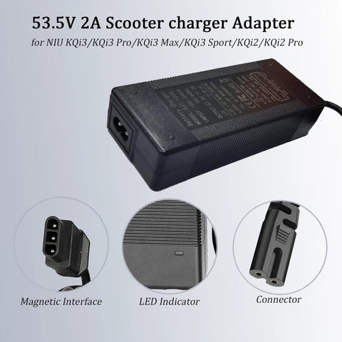 53.5V Fast Charger For KQi Air And KQi Series Scooters Including Air X KQi3 Pro Sport Max KQi2 Pro And KQi1 Pro With Universal 100-240V Input And 2A Output Built For Quick Reliable Home Or On The Go Charging