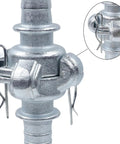 Four Piece Three Quarter Inch Hose Barb Air Fittings Kit With Safety Locks and Washers close-up of galvanized steel fitting
