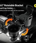 Universal Car Cup Holder Expander For Tesla Cybertruck And Daily Drivers Adjustable Base with dual rotating cup holders.
