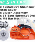 Chainsaw Chain Brake Assembly And Three Eighths Inch Six Tooth Sprocket Clutch Drum Kit For 235 236 240 235E 240E 236E Chainsaws Replacement Clutch Side Cover Professional Grade Durable Easy Install Parts Kit showing components and labels