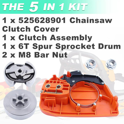 Chainsaw Chain Brake Assembly And Three Eighths Inch Six Tooth Sprocket Clutch Drum Kit For 235 236 240 235E 240E 236E Chainsaws Replacement Clutch Side Cover Professional Grade Durable Easy Install Parts Kit showing components and labels