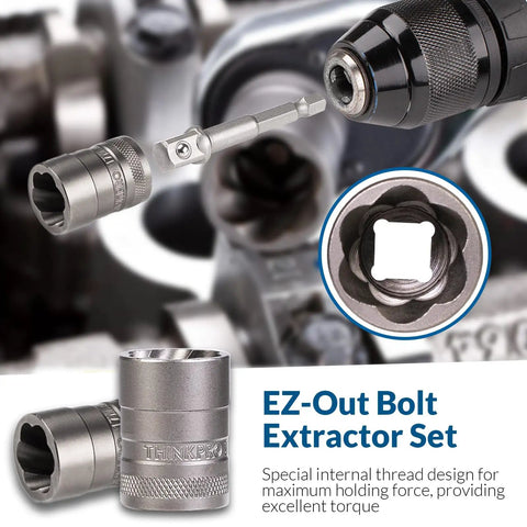 Close-up of a 54 Piece Screw And Bolt Extractor Set With Left Hand Drill Bits For Stripped Screws And Broken Bolts, Lug Nut Remover Kit.