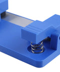 Super Grippy LED Strip Soldering Jig Helper Dual Clamp PCB Hold Down Tool close-up showing blue base and spring mechanism.