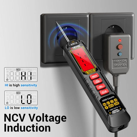 Rechargeable A3015 Upgrade 0.5V To 600V Multimeter And AC DC Test Light Handheld Circuit Tester Pen For Car Battery Polarity And Phase Sequence Detection Auto Repair Essential NCV voltage induction on outlet, black plastic tester pen