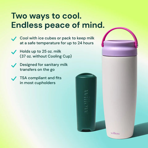 Premium Portable Breast Milk Cooler Built To Keep Pumped Storage Ice Cold For Up To 24 Hours with ice pack and 25 oz capacity.