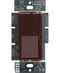 Super Sleek LED Dimmer Switch Compatible With Single Pole Or Three Way Wiring shown with a brown paddle finish and metal base.