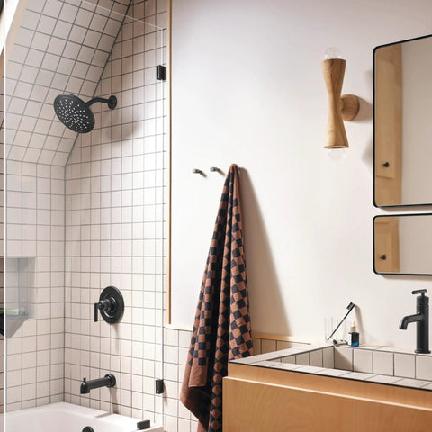Modern bathroom featuring Gibson Matte Black Shower Lever Handle For Modern Pressure Balancing Posi-Temp Valve Required 2510 M-PACT