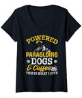 Paragliding Dog Lover Tee With Coffee Quote Motor Paraglider Design V Neck Black T Shirt For Paramotor Pilots And Outdoor Adventurers