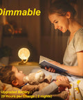 Mother reading to child with Moon Lamp For Kids And Adults With Realistic 3D Moon Surface on beside table, cozy night atmosphere