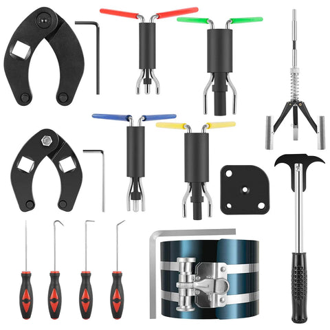 Seventeen Piece Hydraulic Cylinder Repair Tool Set for skid steers, loaders, backhoes, and heavy equipment on white background