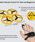 Watch remote control for Gesture Control Drone For Kids Hand Sensor RC Quadcopter, showing 6.7-inch yellow propellers