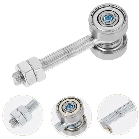 Tough As Nails Dual Wheel Sliding Door Roller Pulley With Double Bearings Smooth Riding Galvanized Steel Track close-up of pulley with nuts