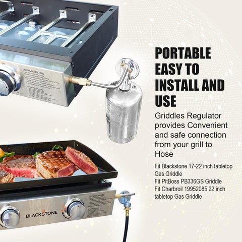 Blackstone Griddle Regulator Replacement for 17 Inch and 22 Inch Tabletop Griddles, Plug and Play Connect From 1 Lb to 20 Lb Propane Tank