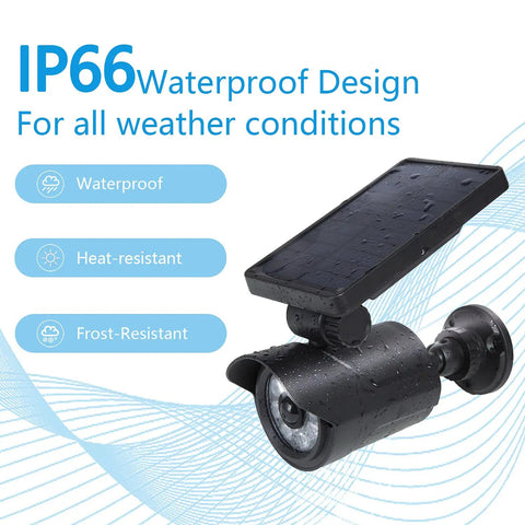 Solar Motion Sensor Security Light With Fake Red Camera Indicator Thieves Beware IP66 Waterproof Outdoor Lamp close-up