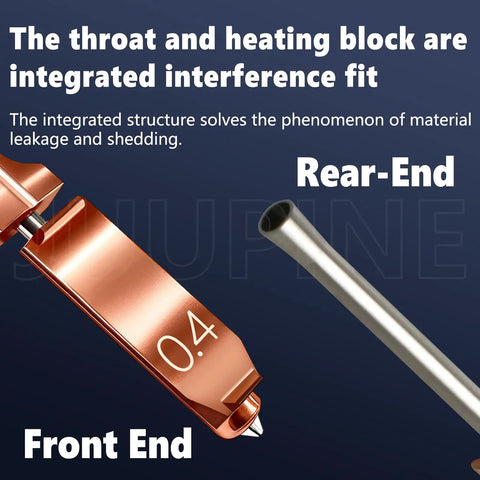 Beefed-Up All Metal Hotend Kit With 0.25mm 0.4mm 0.6mm Nozzles For AD5X Quick-Detach, highlighted throat and heating block
