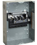 Interior view of Homeline Load Center With Cover 100 Amp Indoor Electrical Panel For Home Wiring 6 Space 12 Circuit One Phase Service Entrance